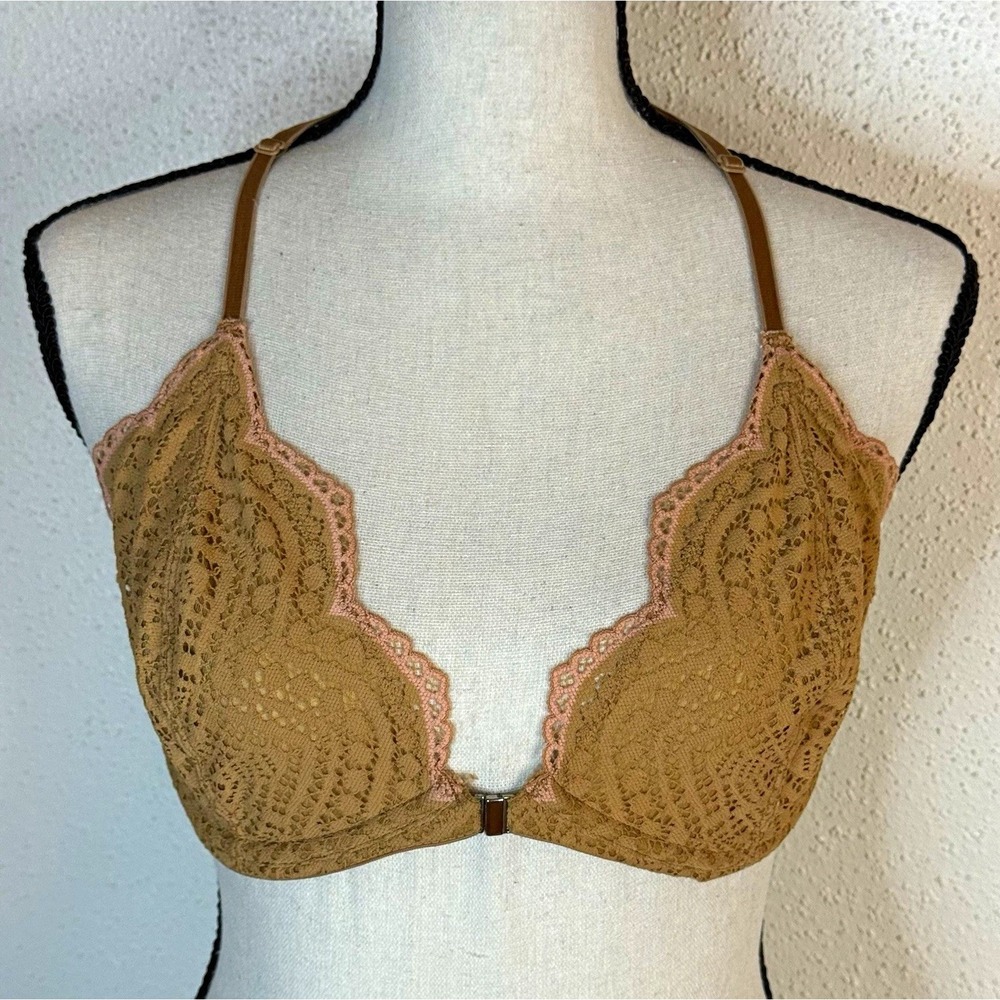 Free People Intimately Sheer Lace Wireless Racerback Bralette Brown/Pink 34DD